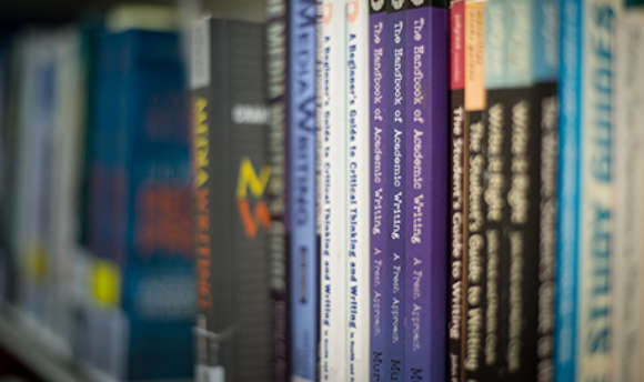 Close up of a row of books in the  library
